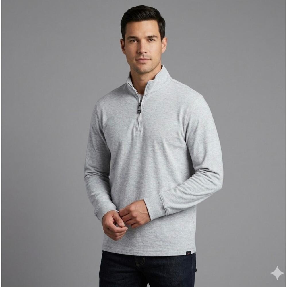 Faherty Sunwashed Slub Organic Cotton Quarter Zip Sweater Gray Mens XL Preppy